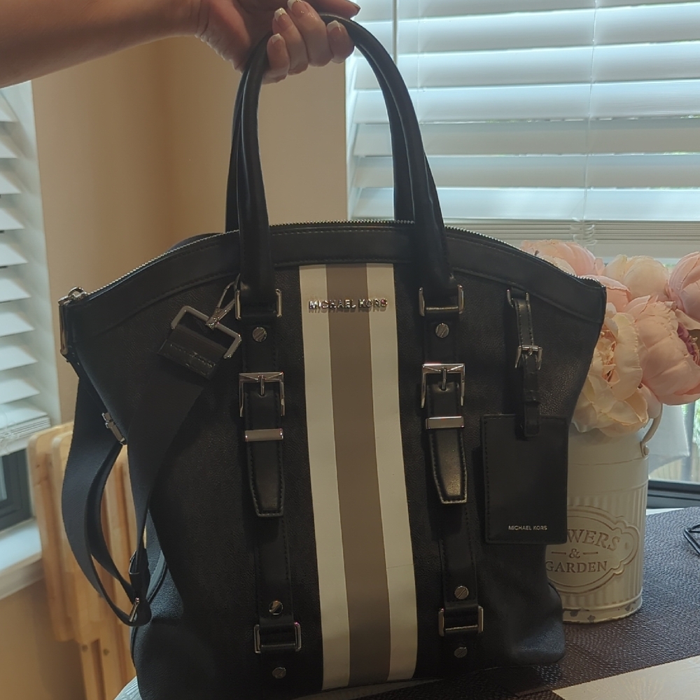 Michael Kors Black and White Striped Handbag